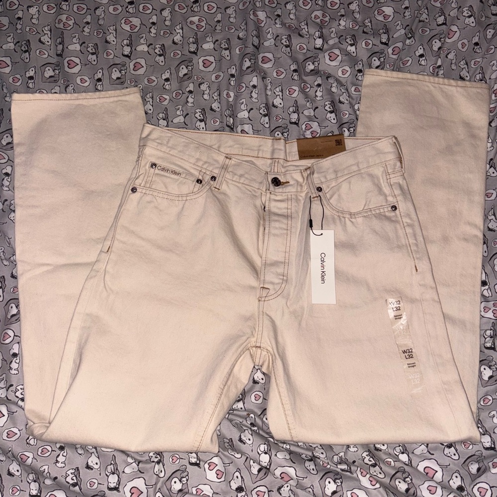 Calvin Klein Cream Straight Jeans Classic Style